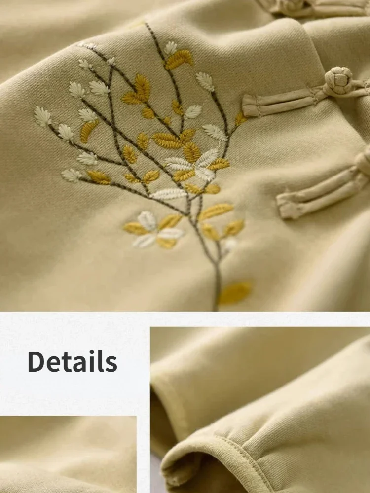 Felpe con ricamo stile cinese da donna bottoni vintage eleganti per donna top classici con colletto alla coreana alla moda autunno inverno novità