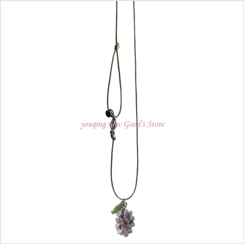 57QA Everyday Fruit Pendant Necklace with Grape Cluster Charm Detail