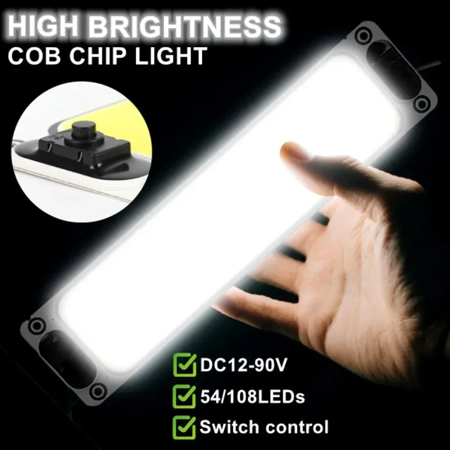 2/1PCS 12V-90V LED Chip 54/108 COB with Switch Reading Night Light Interior Light Ceiling Lamp  Van Lorry Truck Camper Boat image 2