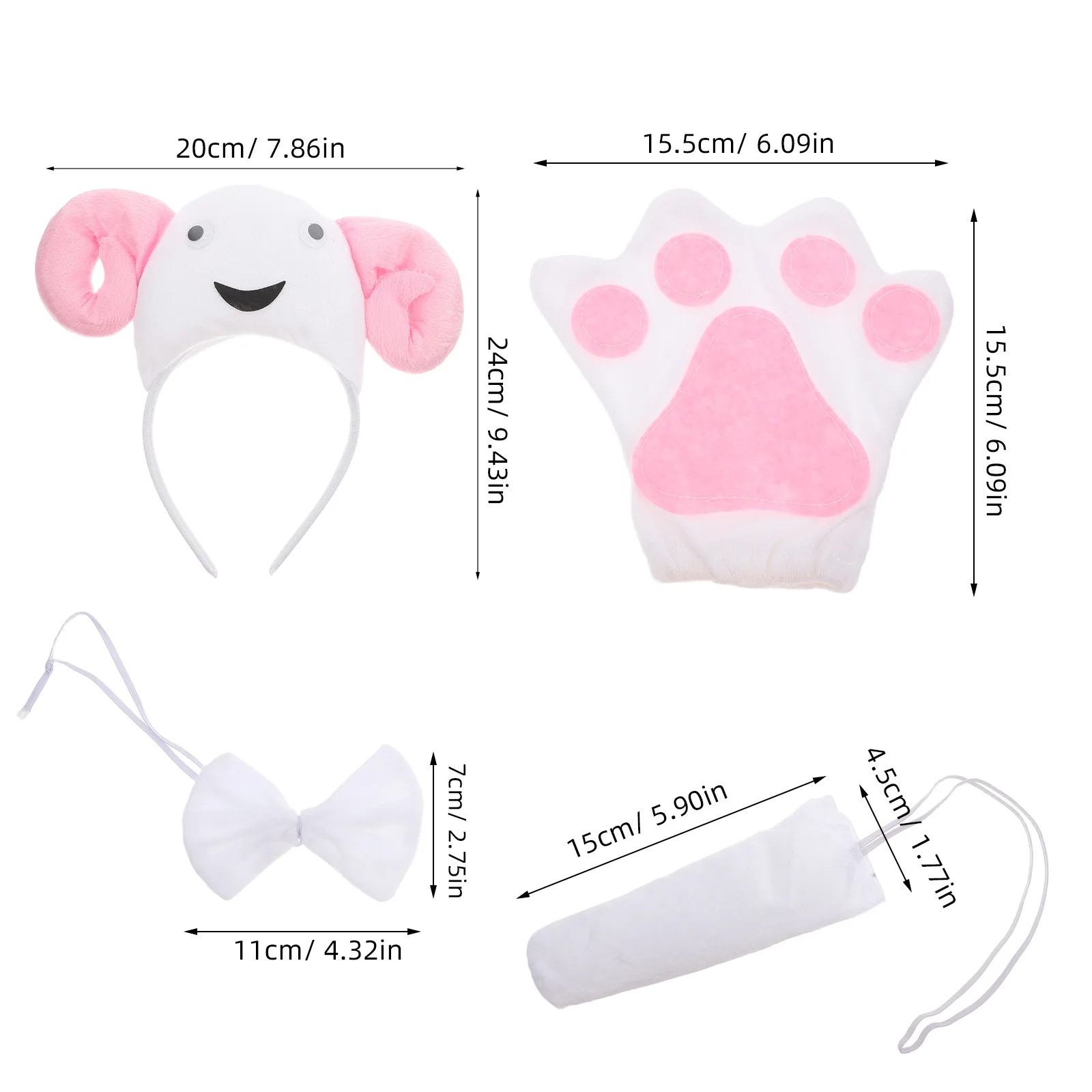 Conjunto de cabeça e cauda de ovelha, tecido confortável, acessório de fantasia de animal para crianças e adultos, festa de Natal de Halloween