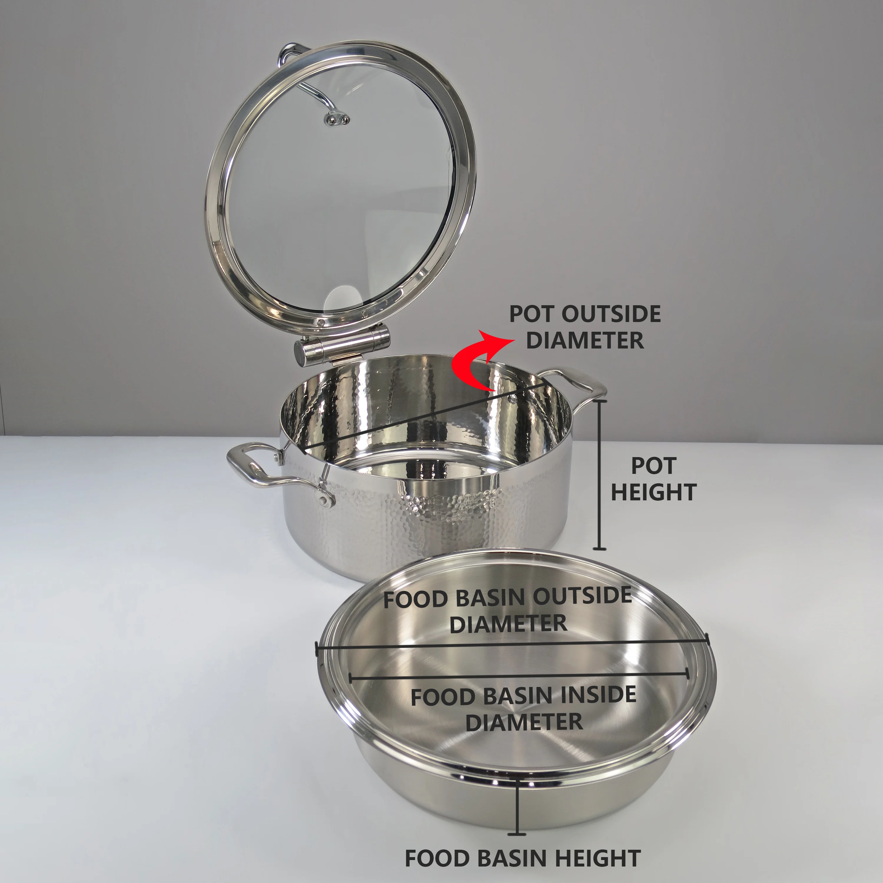 Three Layer Steel Buffet Stove Pot Three-Ply Thickened Stainless Steel Pot Set Rose Gold Chafing Dish Ceramic Basin