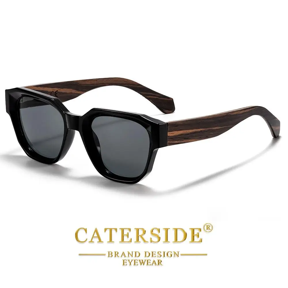 CATERSIDE Vintage Herren-Sonnenbrille mit quadratischem Rahmen, Holzbein-Design, Sonnenbrille für Damen, Outdoor-Reise- und Fahrbrille, UV400 – Detail 7