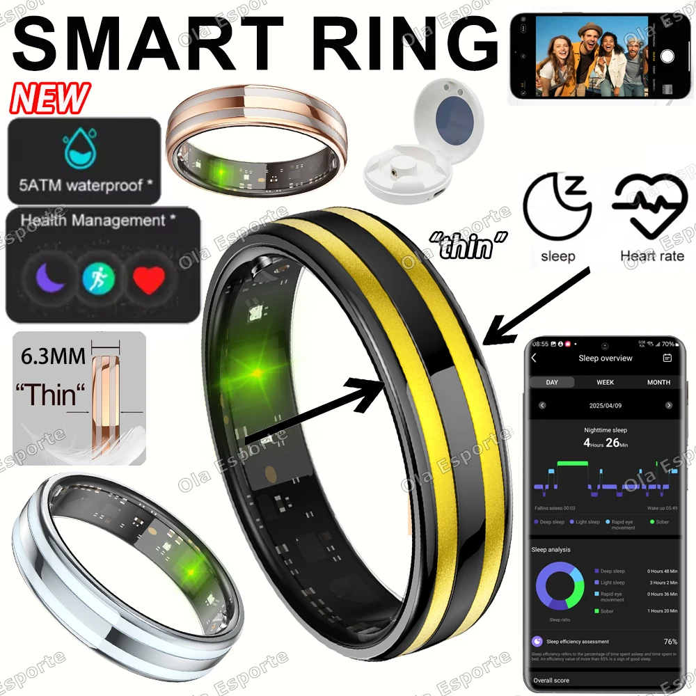 Fashion Women Smart Ring Waterproof Super narrow 6.3mm Smarting Sleep Body Temperature Health Monitoring Sport Fitness Rings Men