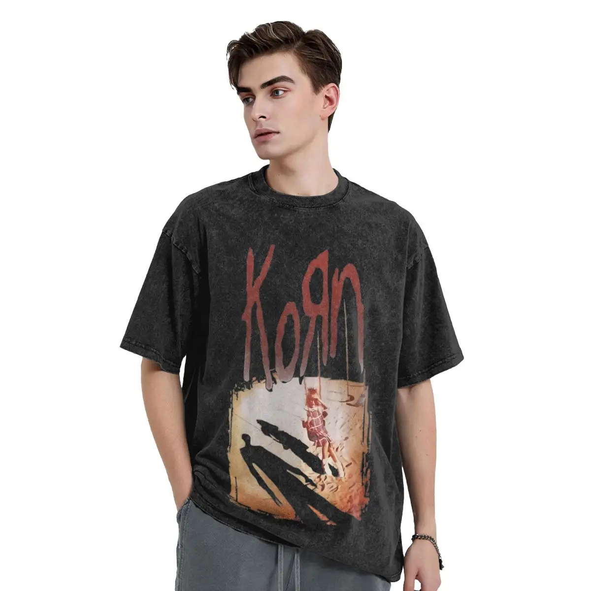 Korn T Shirt Hip Hop Washed Cotton Oversize T-Shirts Rock Band Retro for Men Women Tops Streetwear Summer Tee Shirt