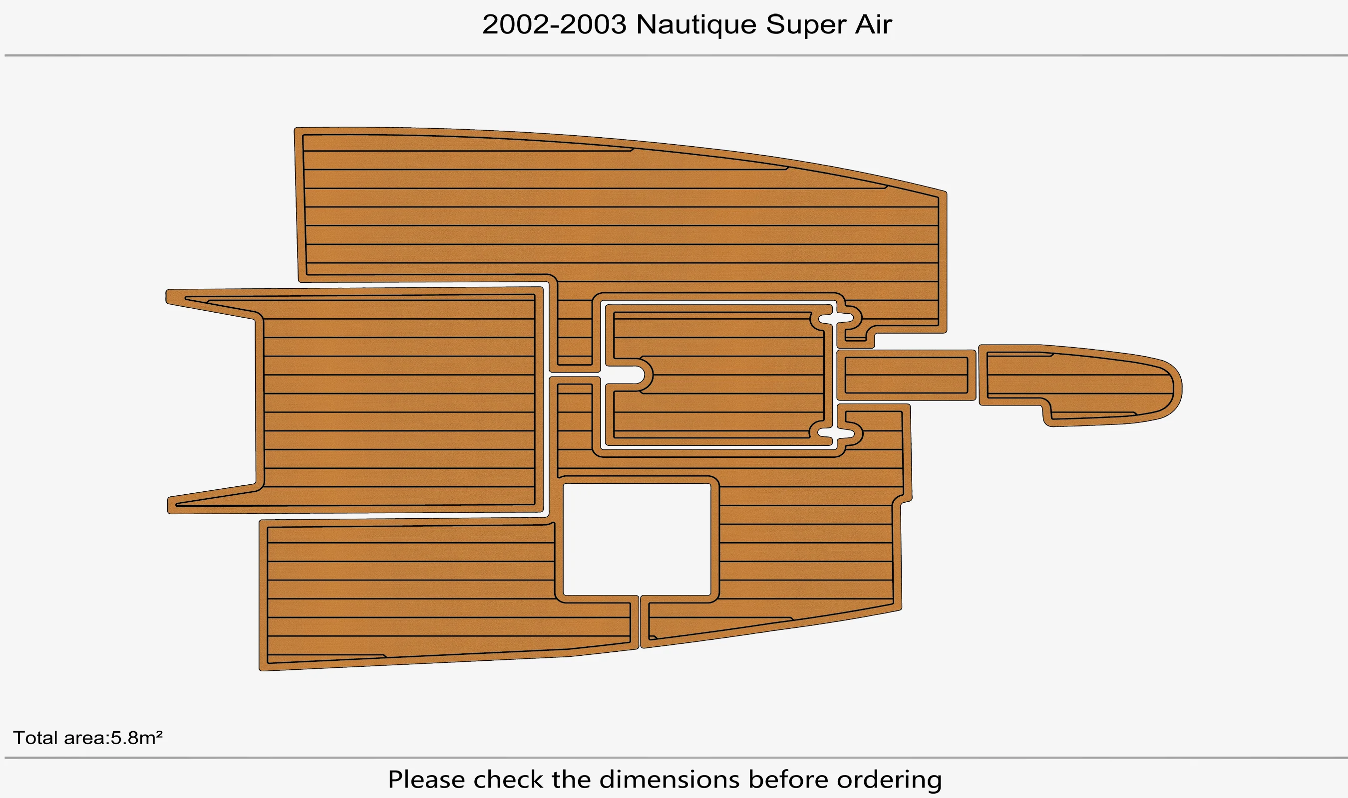 Non-Slip EVA Faux Teak Marine Mat Self-Adhesive 6mm Yacht Cockpit Pad for 2002-2003 Nautique Super Air Boat Decking Easy Install