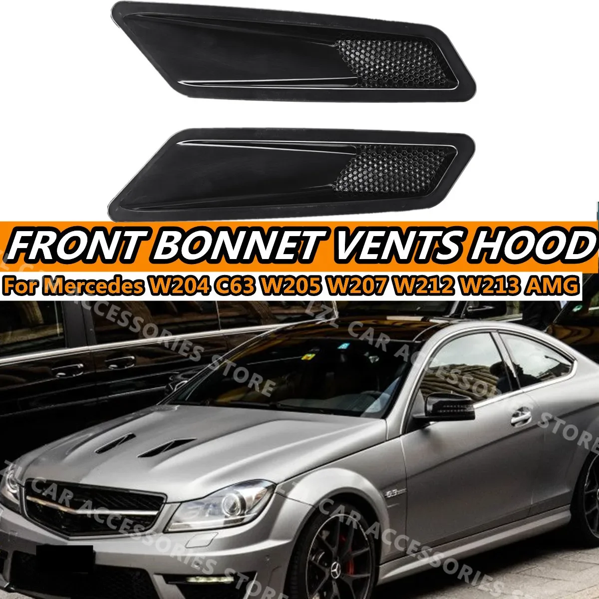 2PCS Engine Hood Vent Louvers For Mercedes Benz W204 C63 W205 W207 W212 W213 For AMG Sedan Coupe Air Scoop Bonnet Vent Cover