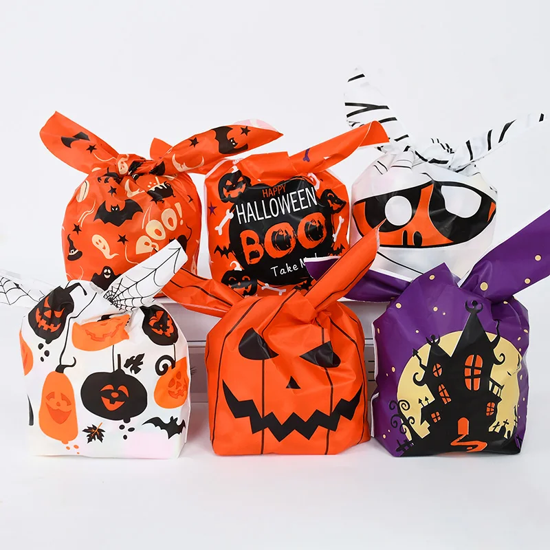 

50/25pcs Halloween Candy Bags Rabbit Ear Plastic Packaging Bag Pumpkin Trick or Treat Snack Gift Bags Halloween Party Supplies