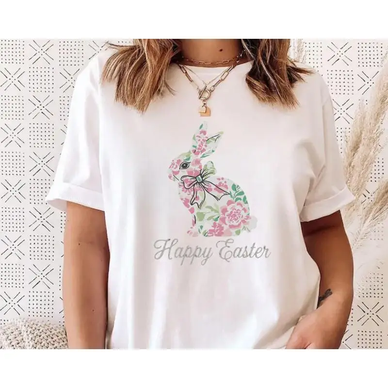 

Happy Easter T Shirt Cute Bunny Leopard Matching Family Spring Outfit