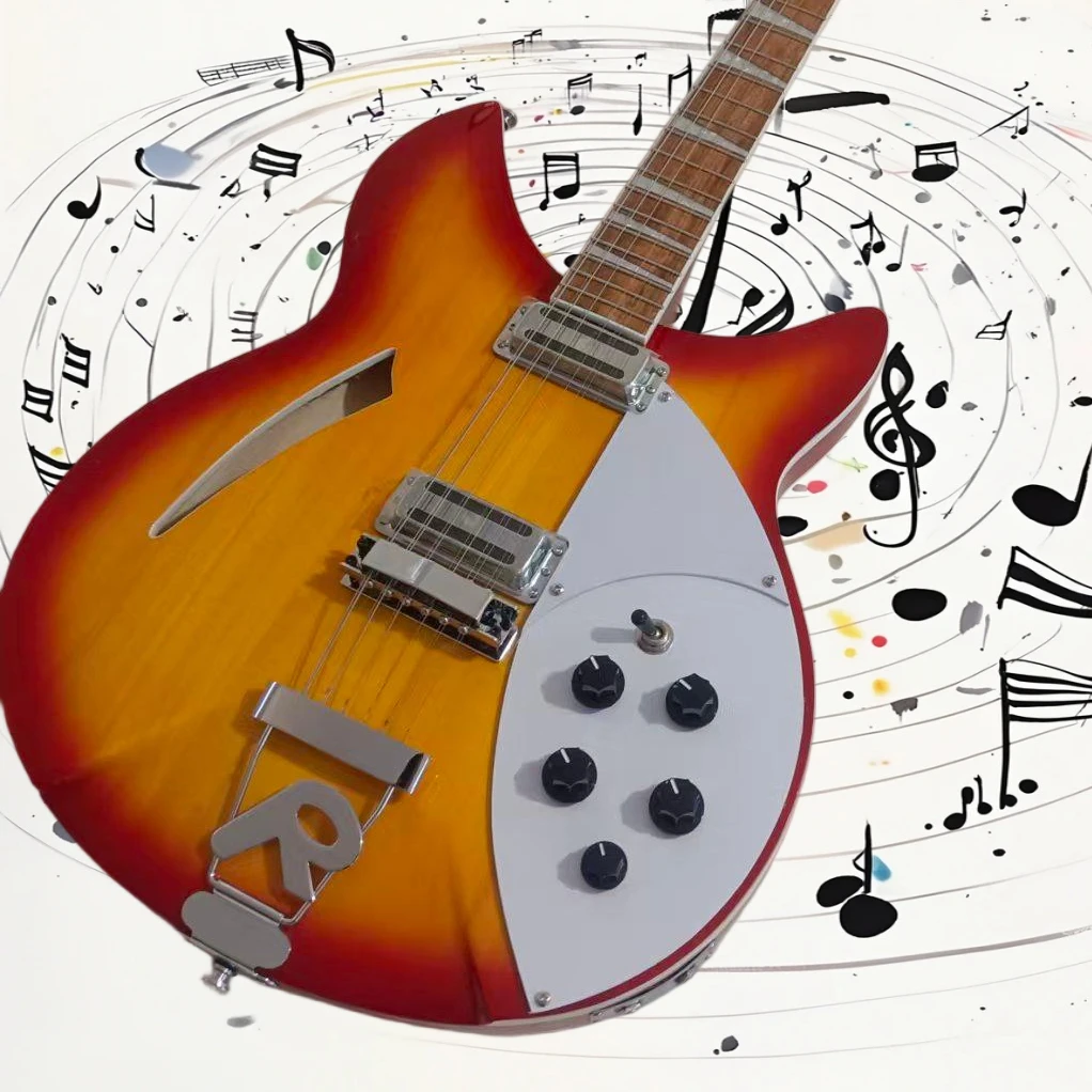 Free Shipping 360= Semi Hollow Electric Guitar Vintage Sunburst 6 String Dual Humbuckers 5 Knobs Music Studio Recording Present