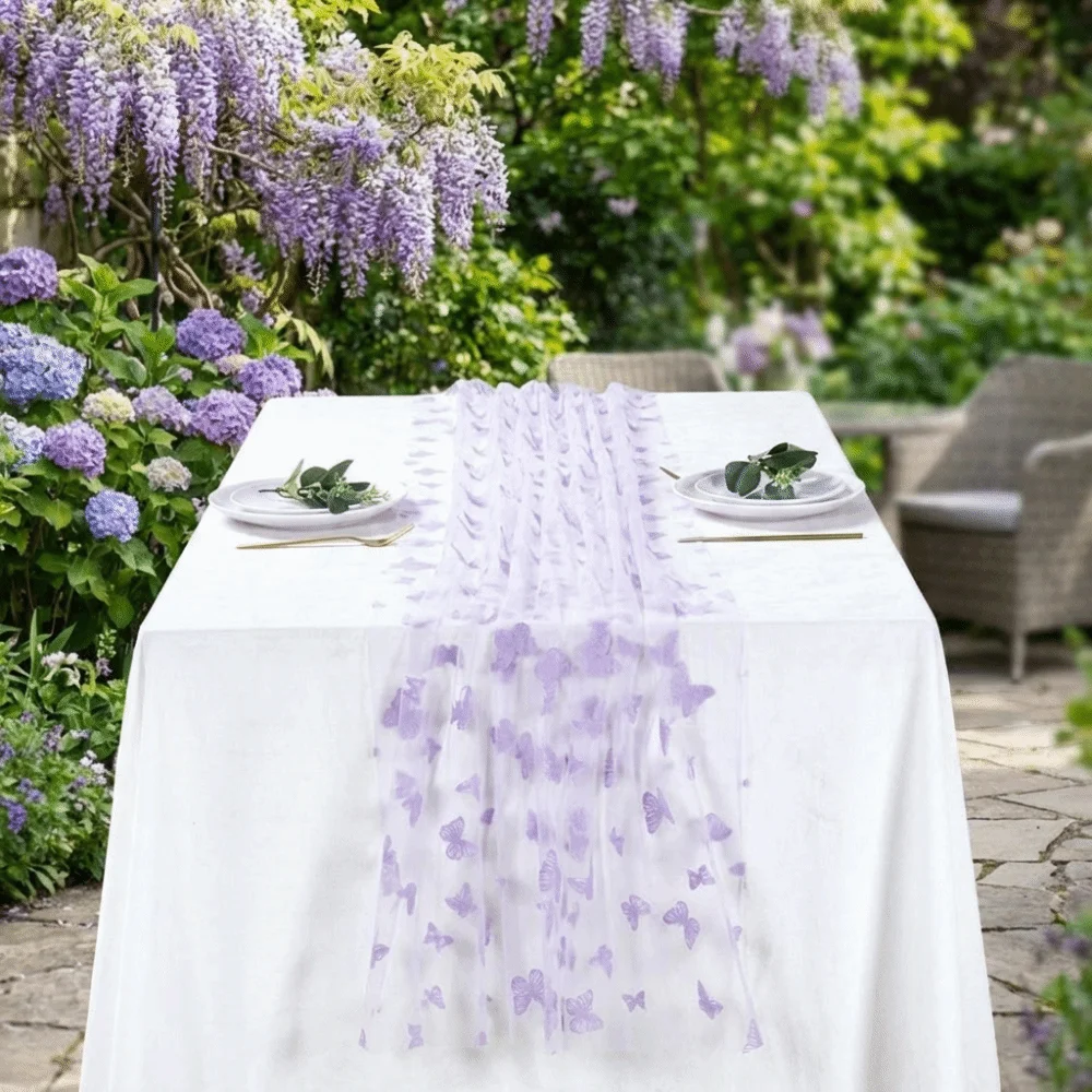 Romantic Butterfly Mesh Table Runner Multi-color Semi-Transparent Wedding Table Runner Decorative Table Cover Butterfly Party