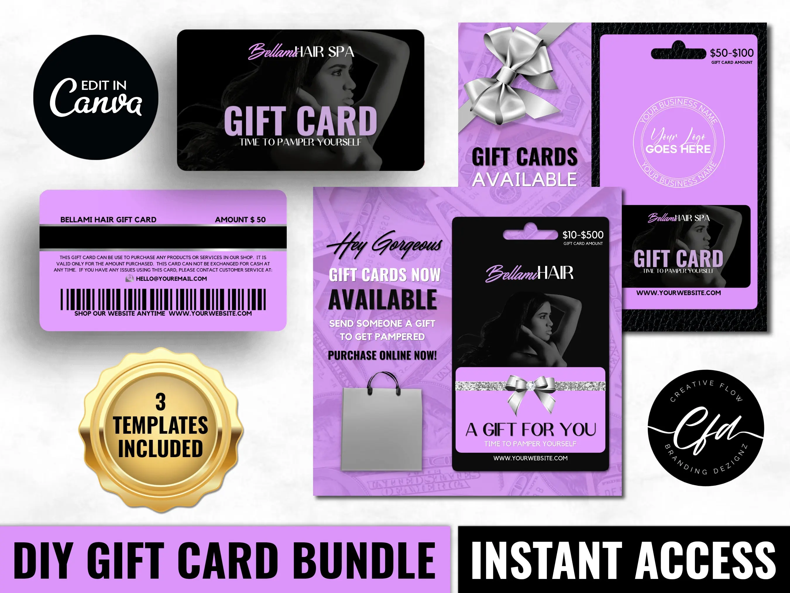 Cartões de presente digitais florais elegantes para aniversários, dia das mães e celebrações de aniversário, designs personalizados