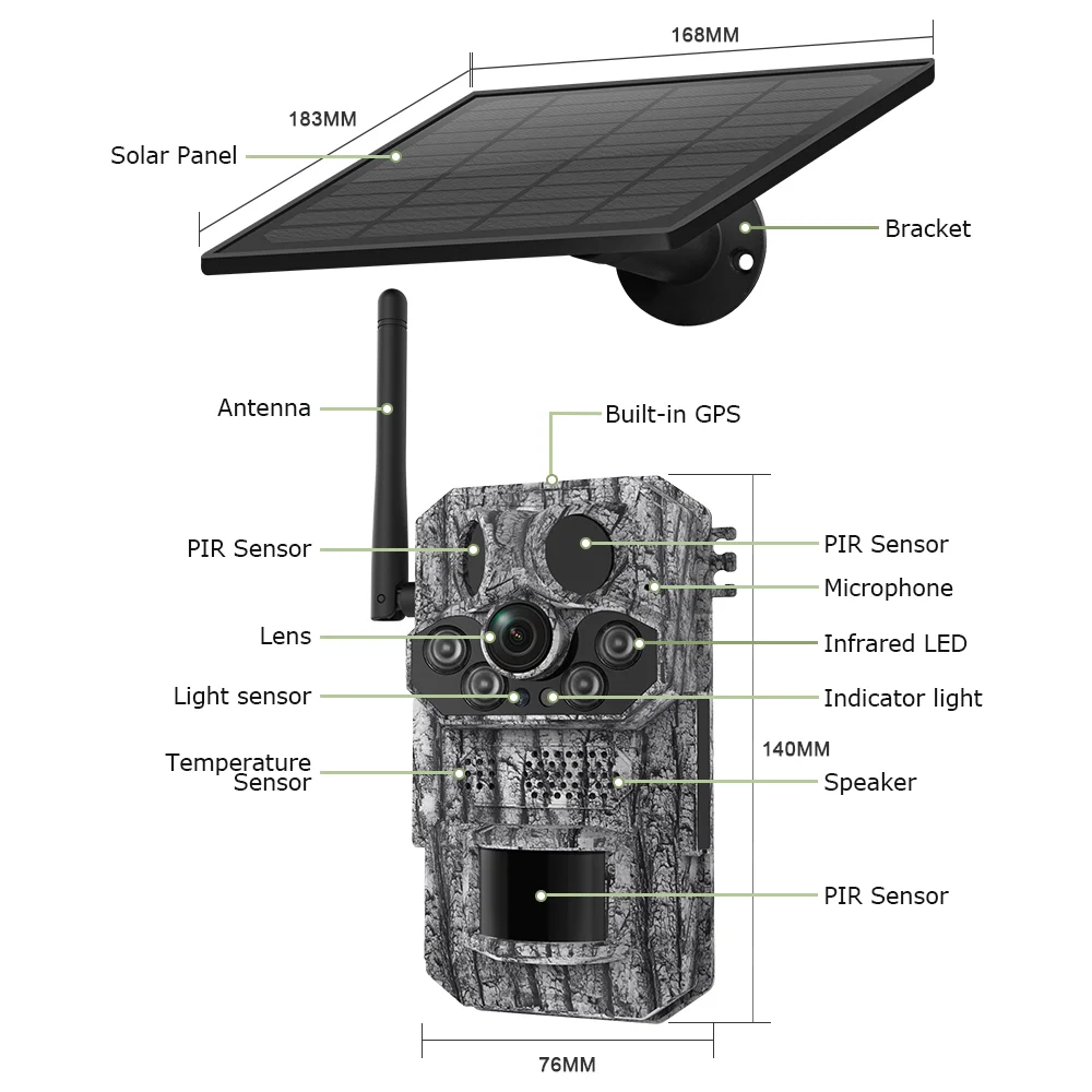 GPS Hunting 4G Cellular Camera Automatic Capture Accurate Capture at Night PIR Human Detection Built in 7800mAh Battery