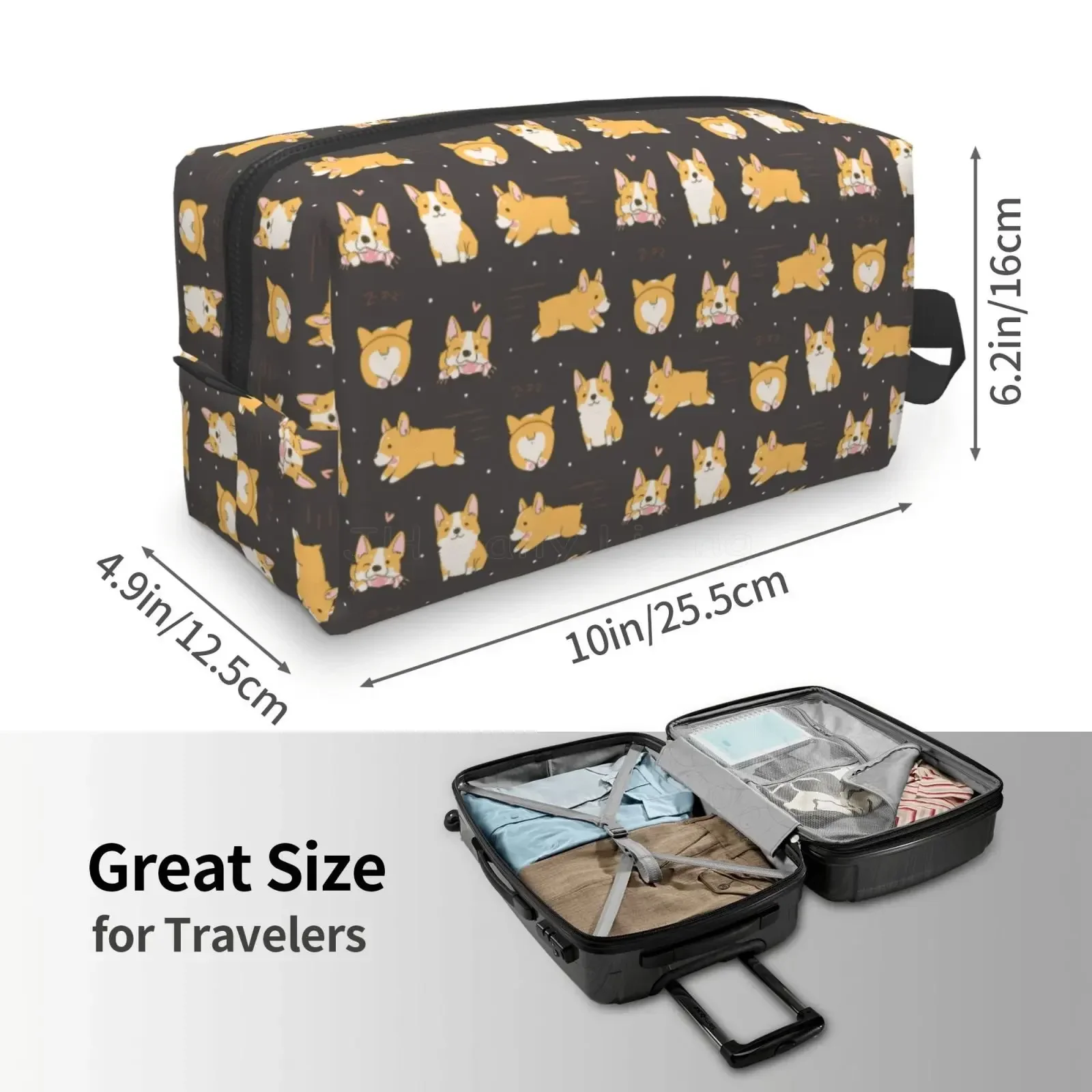 Kawaii Corgi Storage Bags Cute Toiletry Bag Travel Cosmetic Bags Women Girls Men Makeup Pouch Storage Waterproof with Zipper