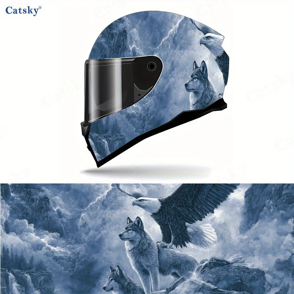 

Eagle & Wolves in Misty Sky Motorcycle Helmet Decal, Anti-scratch Helmet Sticker, Self-adhesive Waterproof Helmet Vinyl Wraps D