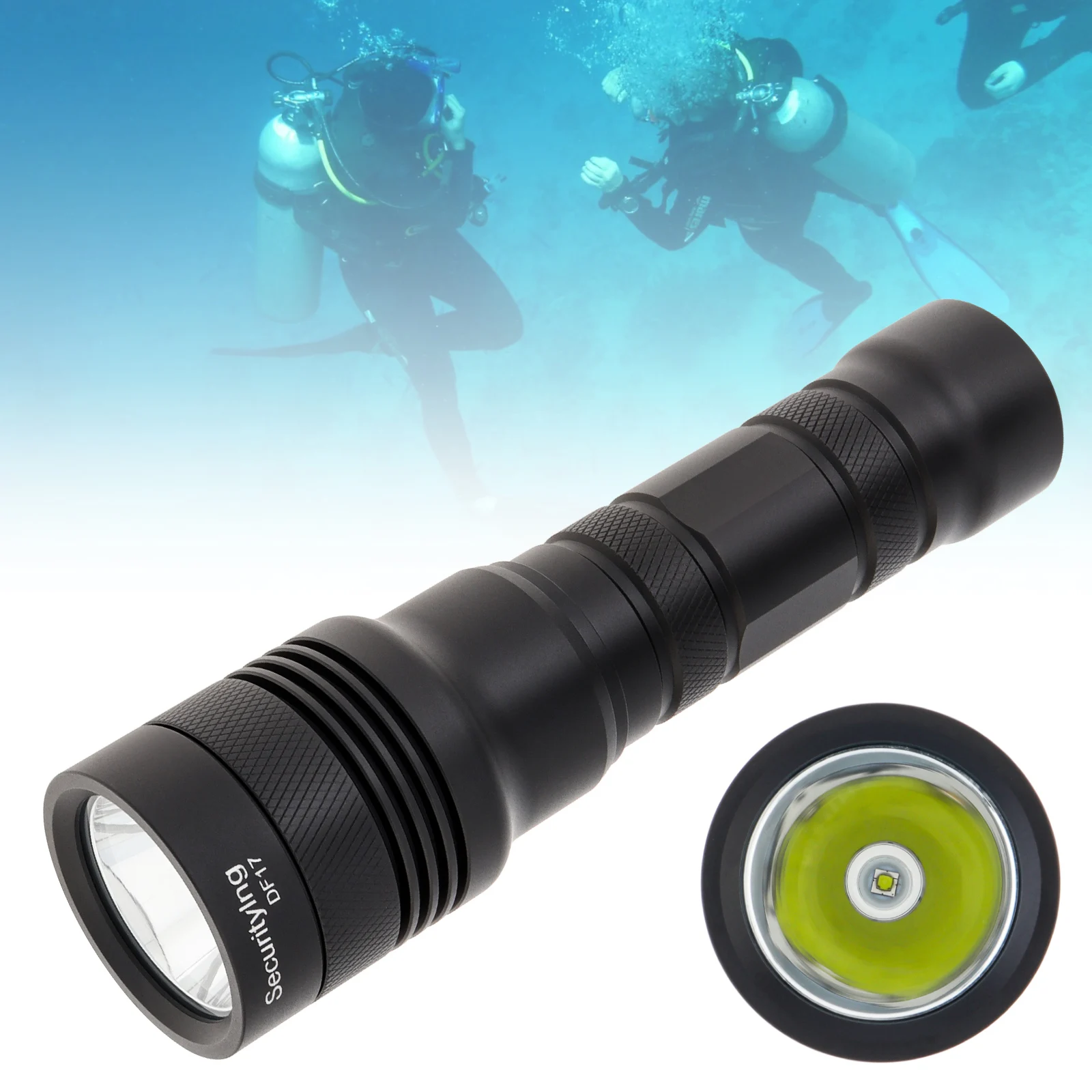 

SecurityIng DF17 SST20 LED 1000 Lumens Scuba Diving Flashlight Underwater 150M Dive Lights with 3-layer Waterproof Ring