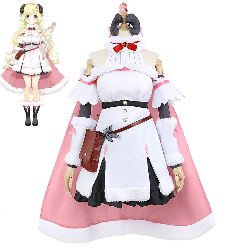 Hololive – Costumes Cosplay VTuber YouTuber Tsunomaki Watame pour femmes, robe mignonne avec cape, uniformes de carnaval