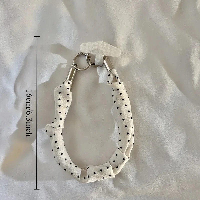 Short Polka Dot Fabric Mobile Phone Lanyard, Anti-lost Wrist Strap, Bag, Keychain Universal view 4