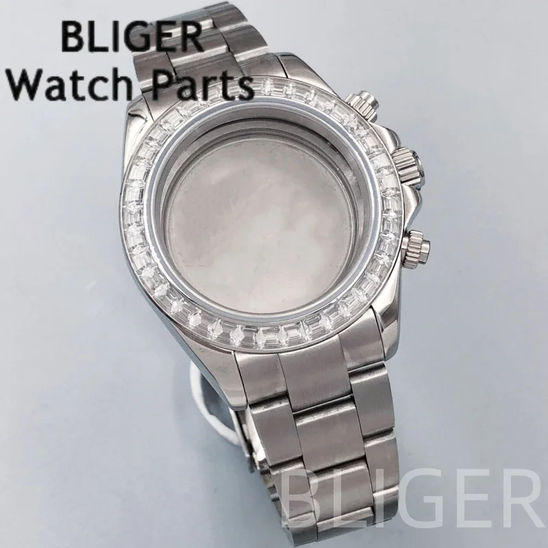 BLIGER VK63 caja de 40mm cronógrafo de acero inoxidable bisel de diamante indica cristal de zafiro buceo para movimiento de cuarzo VK63 VK63A