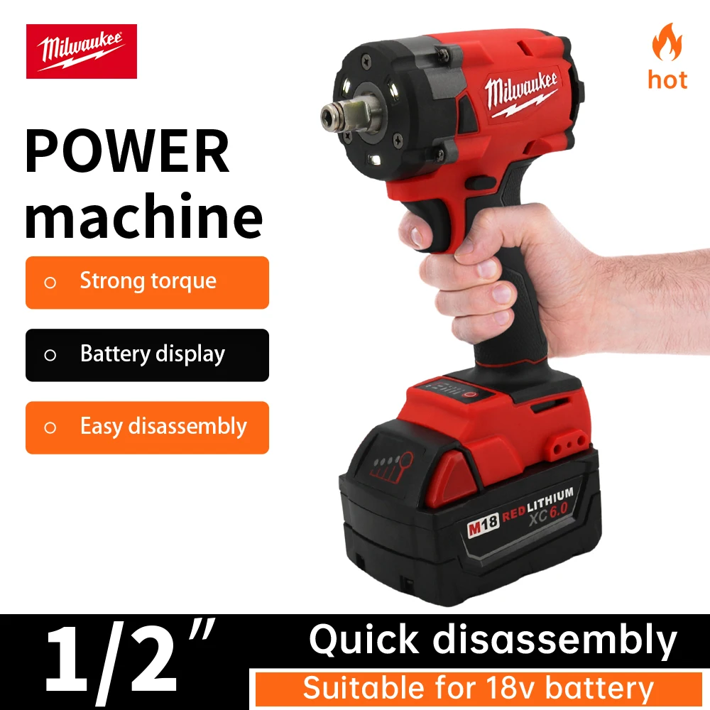 Milwaukee Brushless Impac Wrench 300N.m Electric1/2 Repair Car Truck Repair Screwdriver Cordless Screwdriver 4 Gears Power Tools