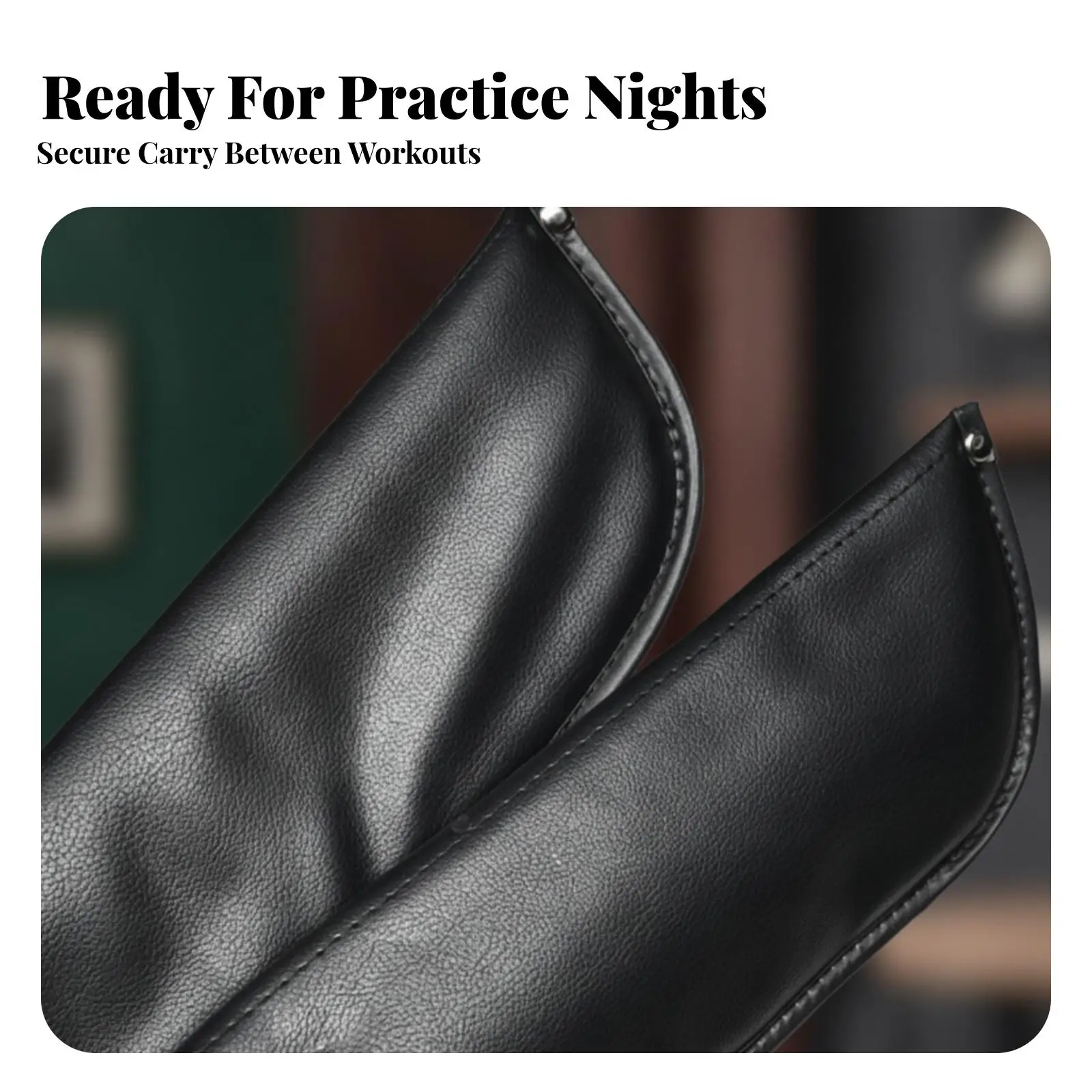 Durable Billiard Cue Bag for Men Women 3/4 Size Black Trim PU Leather Pool Stick Case with Top Handle Secure Zip