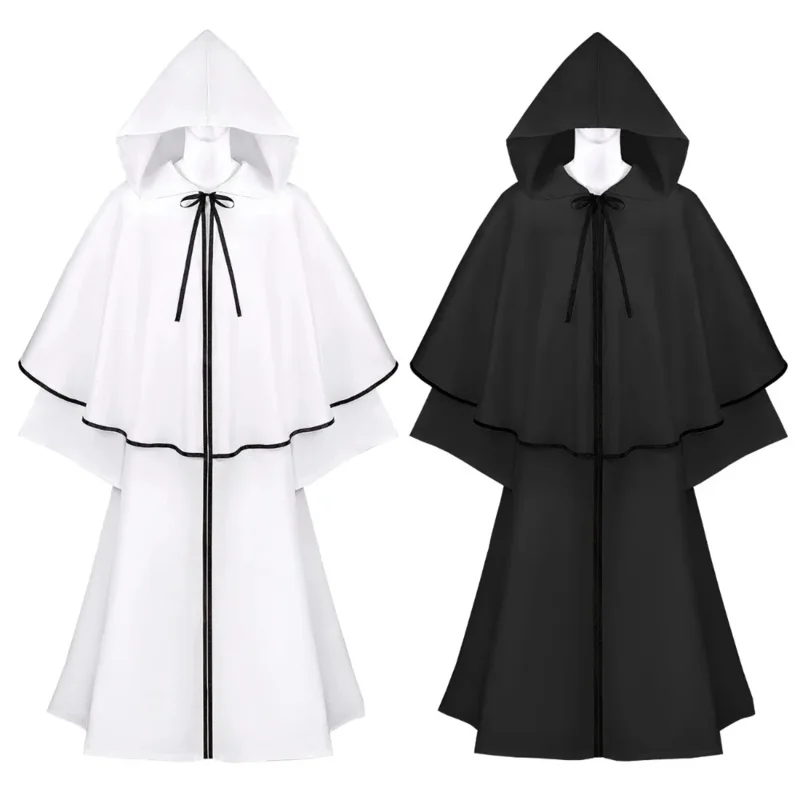 Medieval Monk Robe Cloak Renaissance Priest Cosplay Costume Wizard Dress Up Mantle Gown Friar Hooded Cape Halloween Party