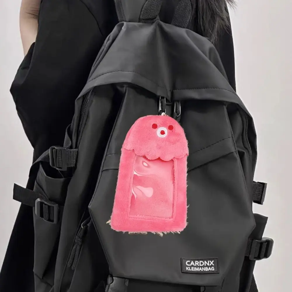 Porte-documents INS Cartoon Plush Card Holder, Cute Sweet Star Chasing Pendant Keychain, Soft Pink Photo Protector, Outdoor Case