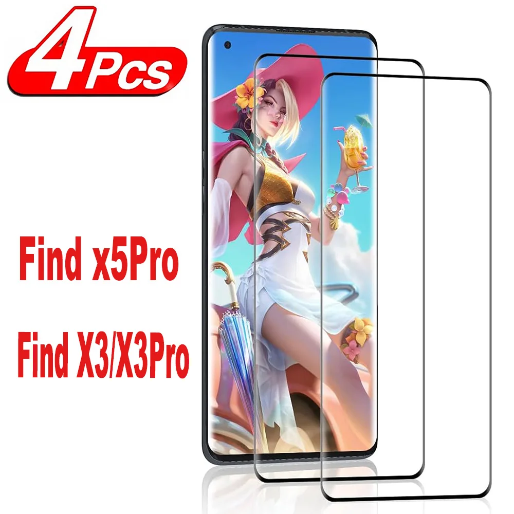 9H Curved Four Sides Glue Tempered Glass For OPPO Find X3 Pro X5 Pro 2/4Pcs HD Screen Protector Glass