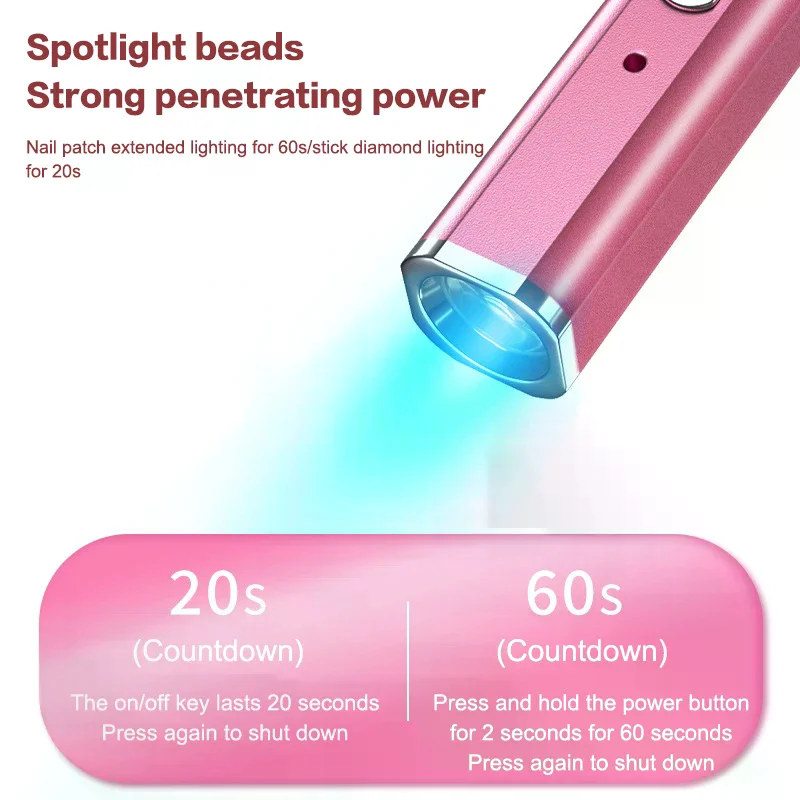 Mini lampe à ongles Portable, Mini lumière UV métallique Portable pour ongles en Gel avec 2 minuteries 20s/60s