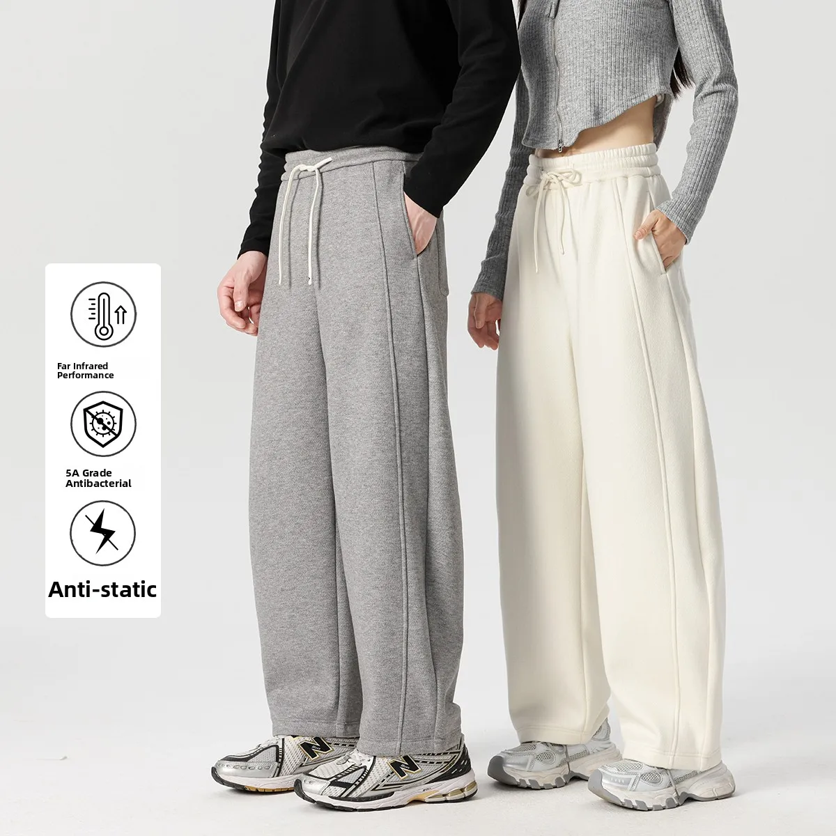 

American Sle Loose Wide Leg Pants Men Women Winter Fce Lined Thiened Trendy Sweatpants Casual Warm Straight Cut Trousers