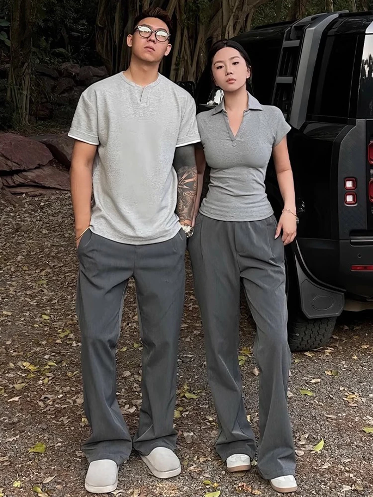 

ay Мужские повседневные брюки из ледяного шелка в американском стиле ретро, летние тонкие прямые брюки с микро-расклешенными штанинами Cleanfit High Street Faion Trou...