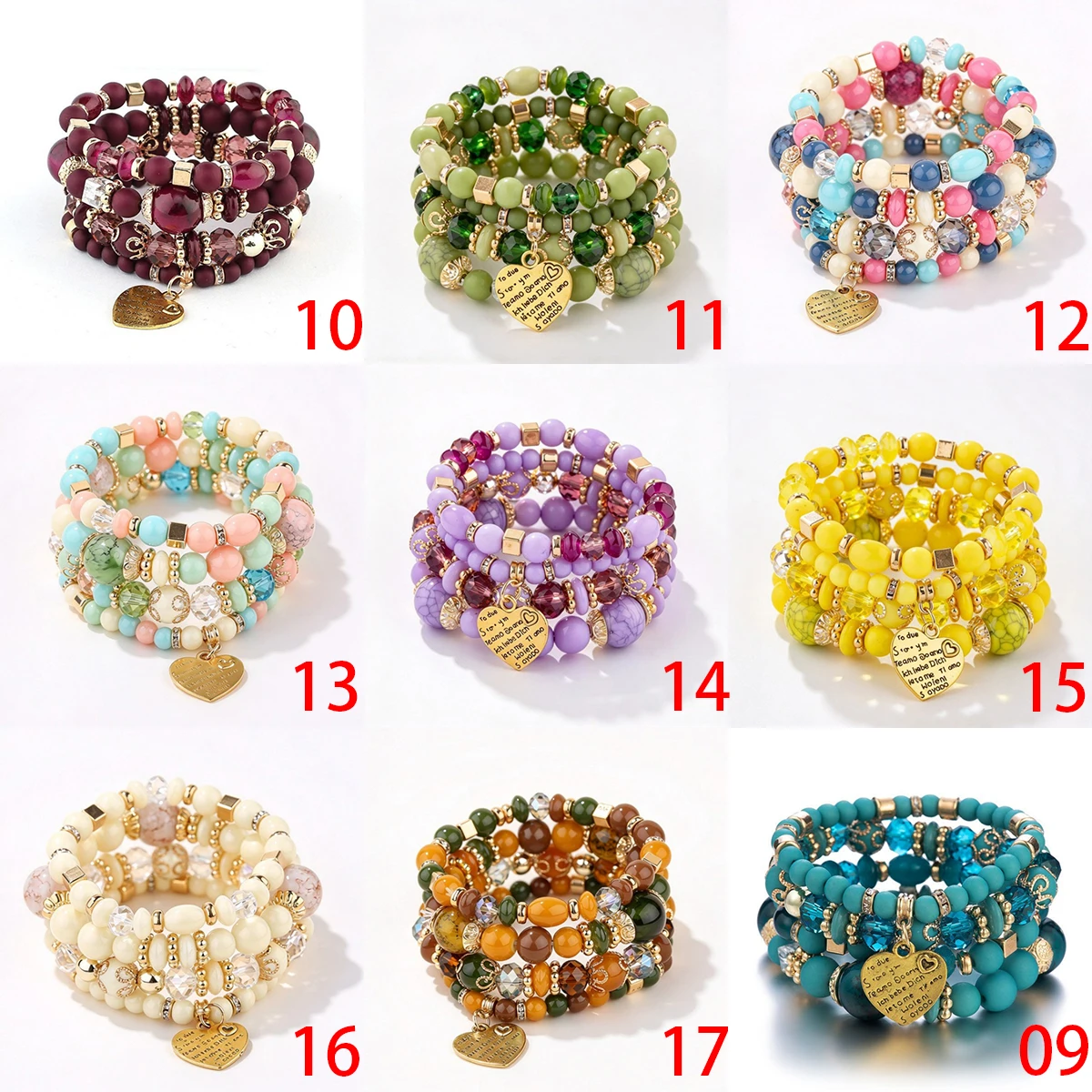 Heart-Shaped Beaded Stacking Bracelet Set Pompomia Bracelet Charms Vintage Jewelry Valentine's Day Gift Christmas Gift