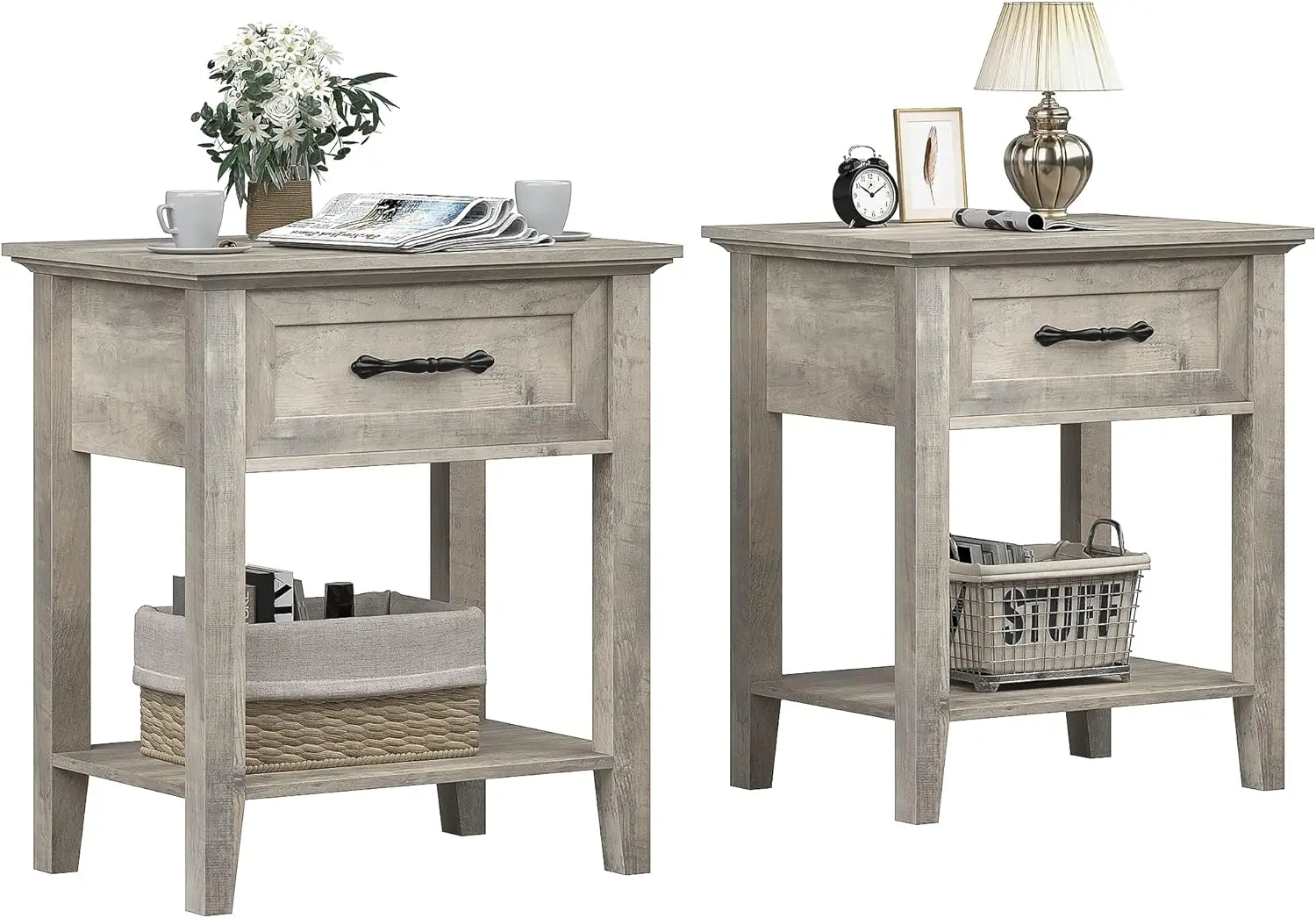 Modern Versatile Nightstand Beside End Table for Bedroom Nursery Living Room, End Table with Storage Drawer, Easy Assembly