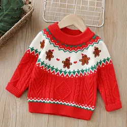 2024 Christmas Children's Sweater with Velvet and Thickened Boys and Girls Cartoon Bears Versatile Knitted Bottoming Shirt