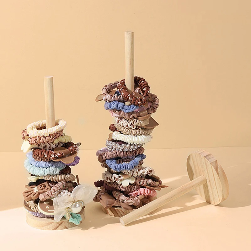 1pcs Vertical Rotating Wooden Headband Display Rack Yarn Ball Holder Scrunchie Organizer Stand Weaving Tool Storage Home Decor