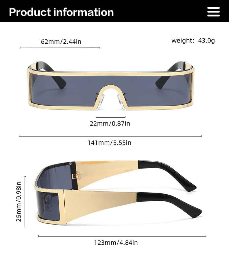 Punk-Einteiler-Rechtecksonnenbrille für Männer und Frauen, Modische Metall-Sonnenbrille, Futuristische Y2k-Schutzbrille, Party-Brillen, Sonnenbrillen – Detail 3