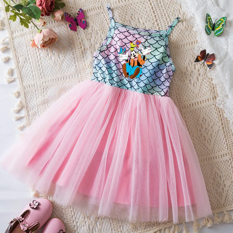 

A Goofy Movie Kids Girls Princess Dresses Printed Baby Clothes Cotton Sleeveless Sling Mermaid Dresses Birthday Party Costume