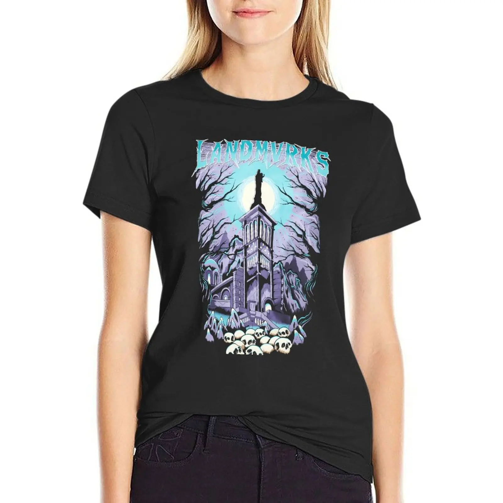 

LANDMVRKS - Skull Castle T-Shirt Blouse customs design your own Female clothing Short sleeve tee new edition t shirts for Women