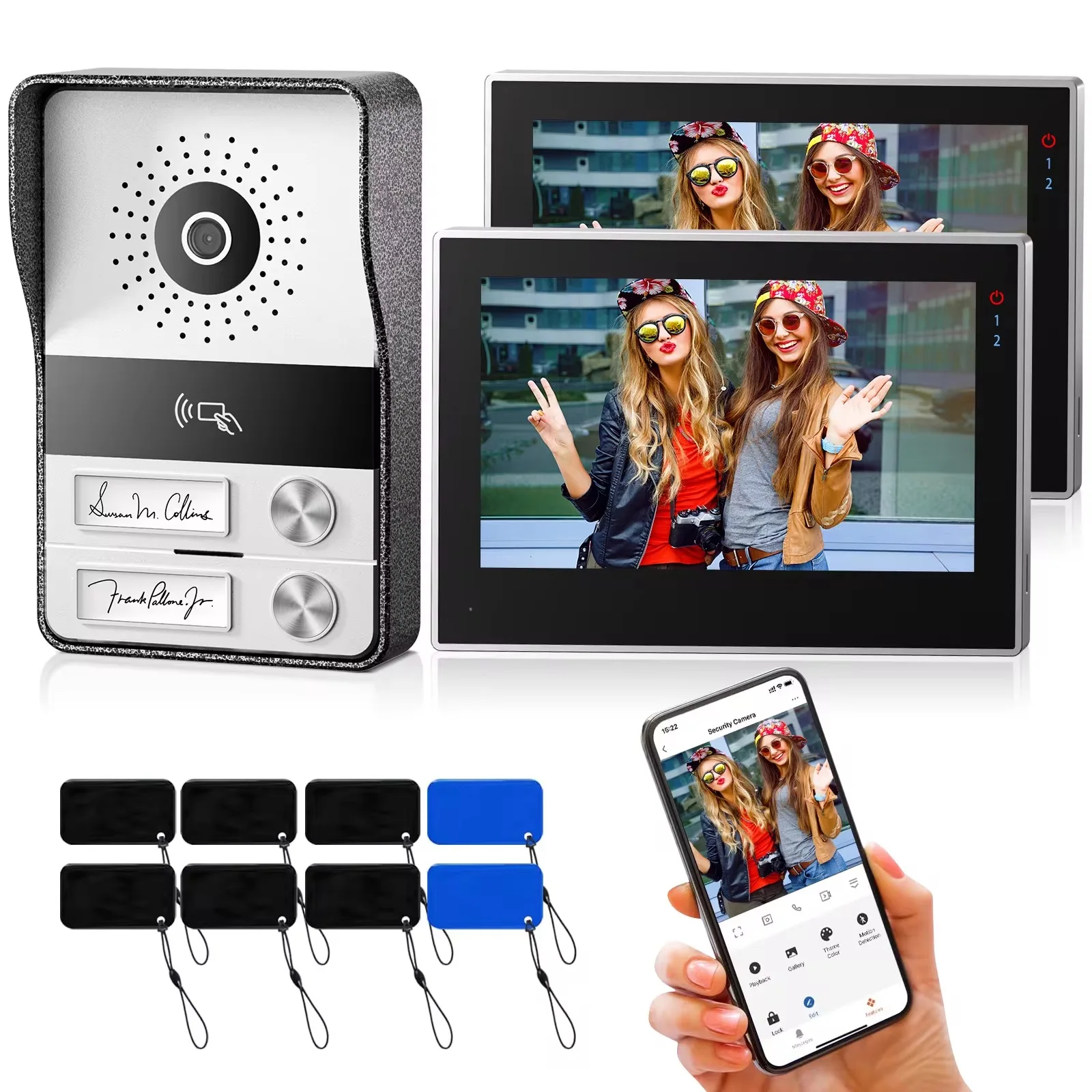 2-wire TMEZON WiFi Video Doorphone Doorbell Intercom 7 Inch 1080P Touchscreen Monitor APP/Swipe/Card 4in1 Unlock tuya app