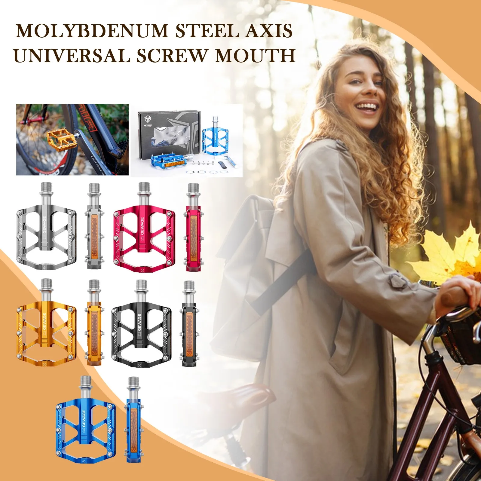 Bicycle Pedals Aluminum Alloy Riding Pedals With Reflective Film Using Sanpeilin Bearings Suitable For Outdoor Cycling
