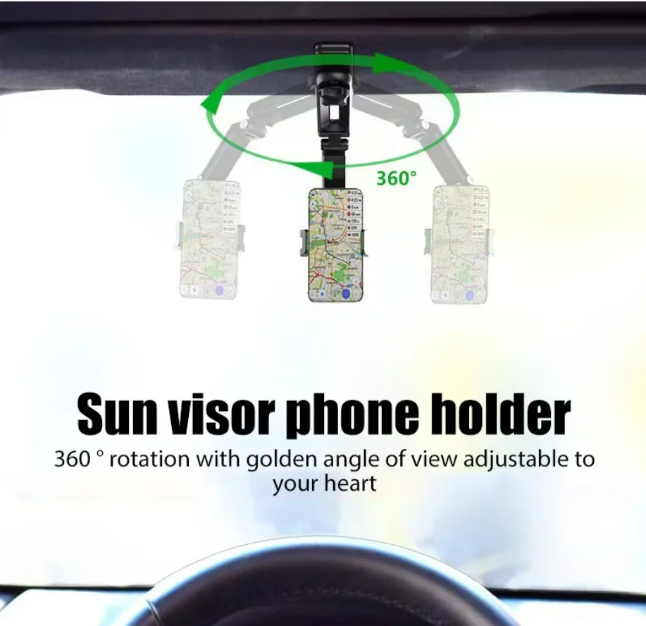360° Rotating Sun Visor Phone Holder for Sun Visor Phone Holder for Car Multifunction with IPhone/Samsung/Android