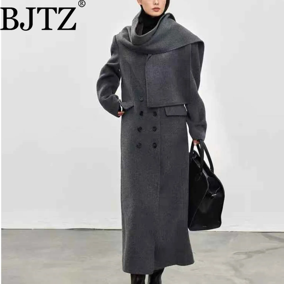 

BJTZ 2025 Autumn Women’s Double Breasted Wool Coat w/ Belt Casual Elegant Minimalist Premium Jacket Comfortable Fashion Luxury