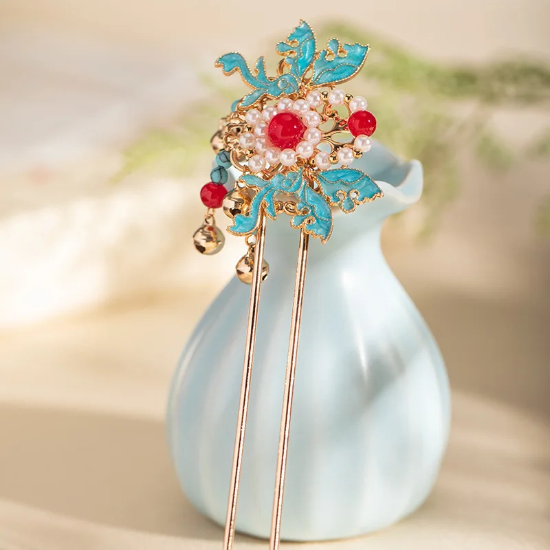 دبابيس الشعر زهرة اليدوية U على شكل العصي الشعر النمط الصيني الجديد الأزهار الشعر مجوهرات النساء الفتيات اللؤلؤ إكسسوارات الشعر هدية #1