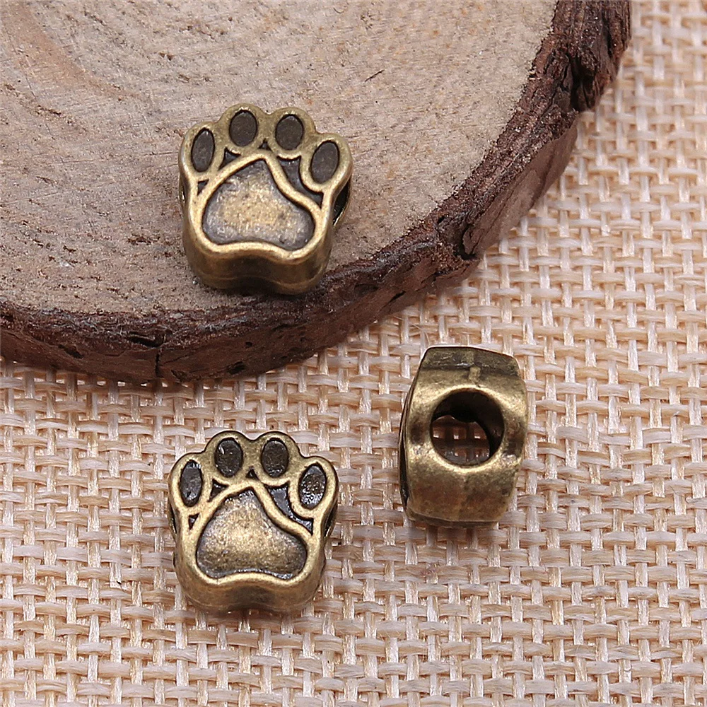 

10pcs 11*11*7MM Metal Big Hole Beads Dog Bear Paw Charm Spacer Beads Accessories for Bracelet DIY Handmade Jewelry Making