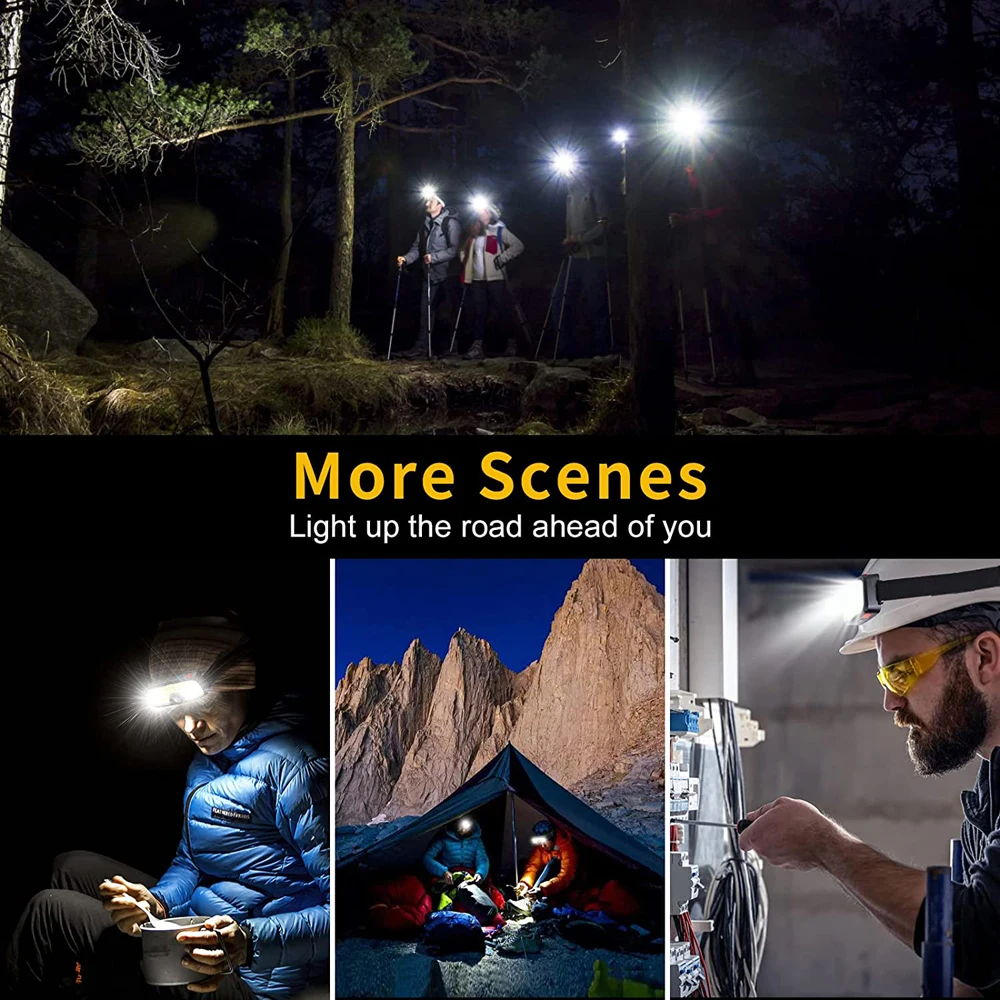 COB LED Headlamp USB Rechargeable Power Display Portable Headlight Built in 18650 Battery Camping Head Lamp Hiking Torch