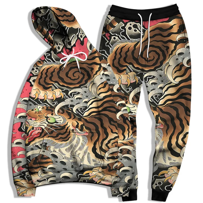 

New Animal Series 3D Printed Hoodie Pant Sets Men's Casual Street Sweatshirts Sweatpants Two Piece Suits Tracksuit Men Clothing