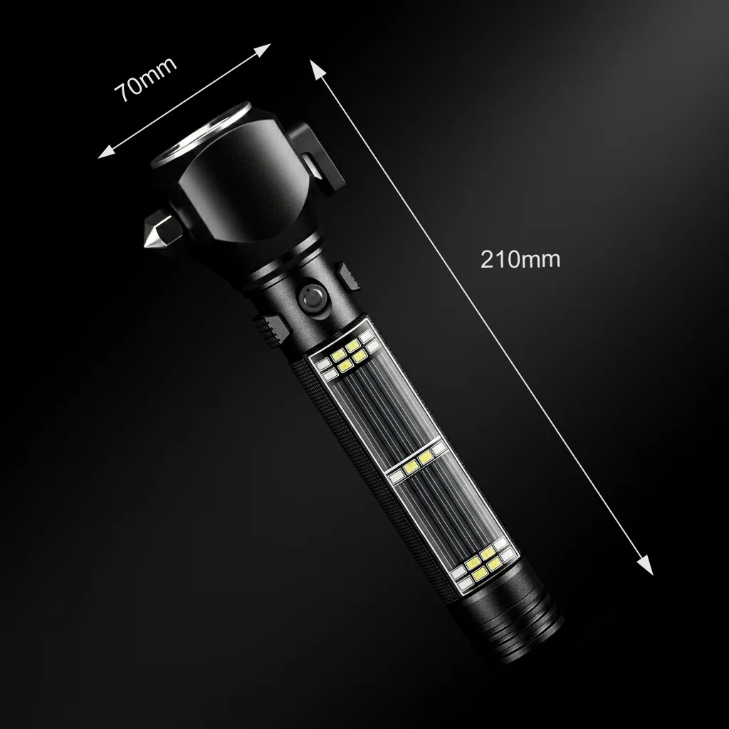 Multi Function Solar LED Tactical Flashlight Window Breaker Rechargeable Waterproof High Power Torch Outdoor Camping Auto Rescue