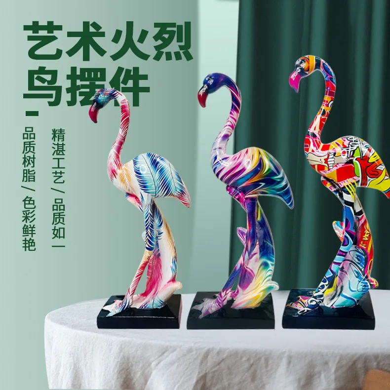 Graffiti Flamingo Sculpture Home Decor Animal Bird Figurine Nordic Style Resin Flamingo Ornament Desktop Art Crafts