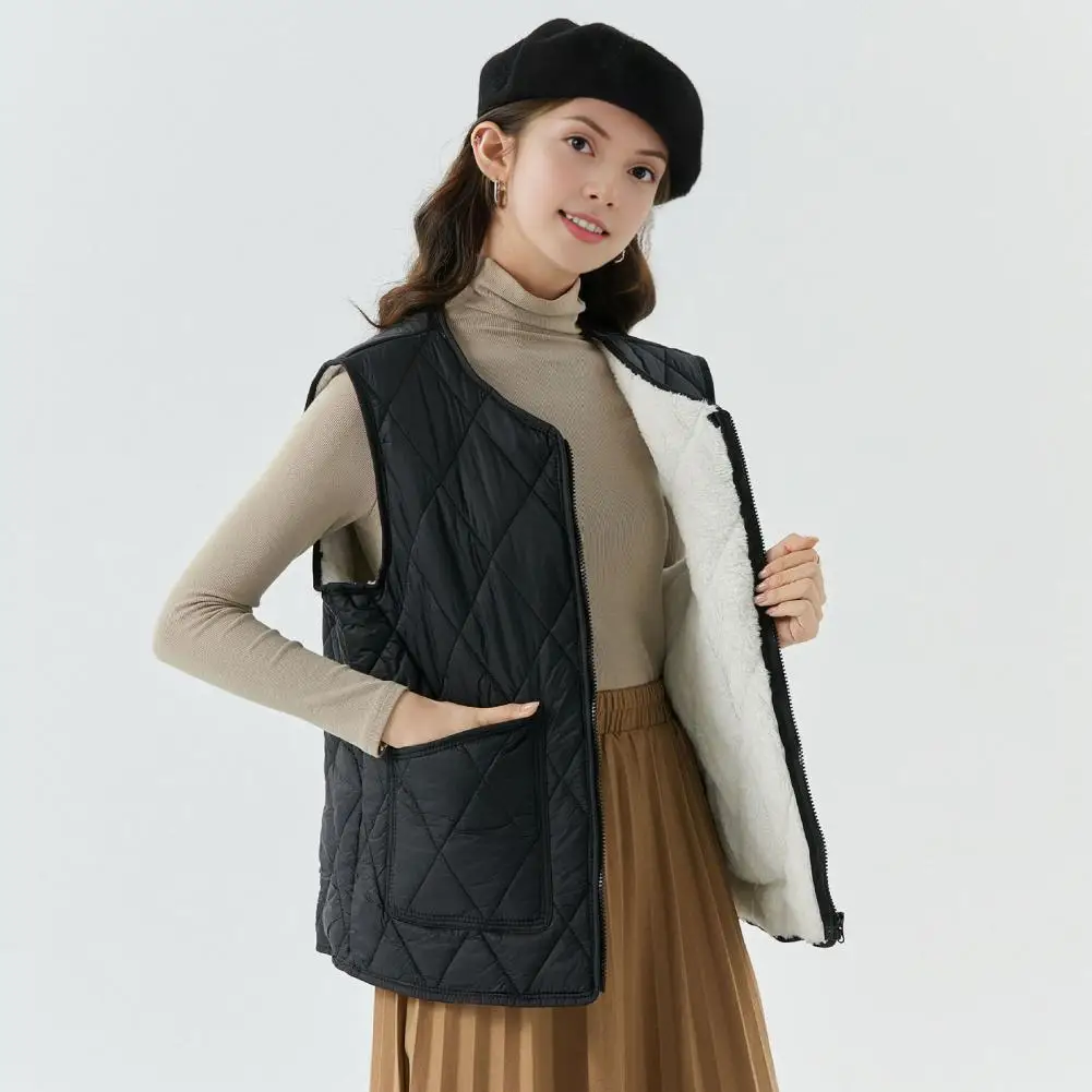 2026 New Women's Quilted Vest Casual Sleeveless Coat Fleece Lined Zip Up Jacket Autumn Winter Warm Outerwear With Pockets