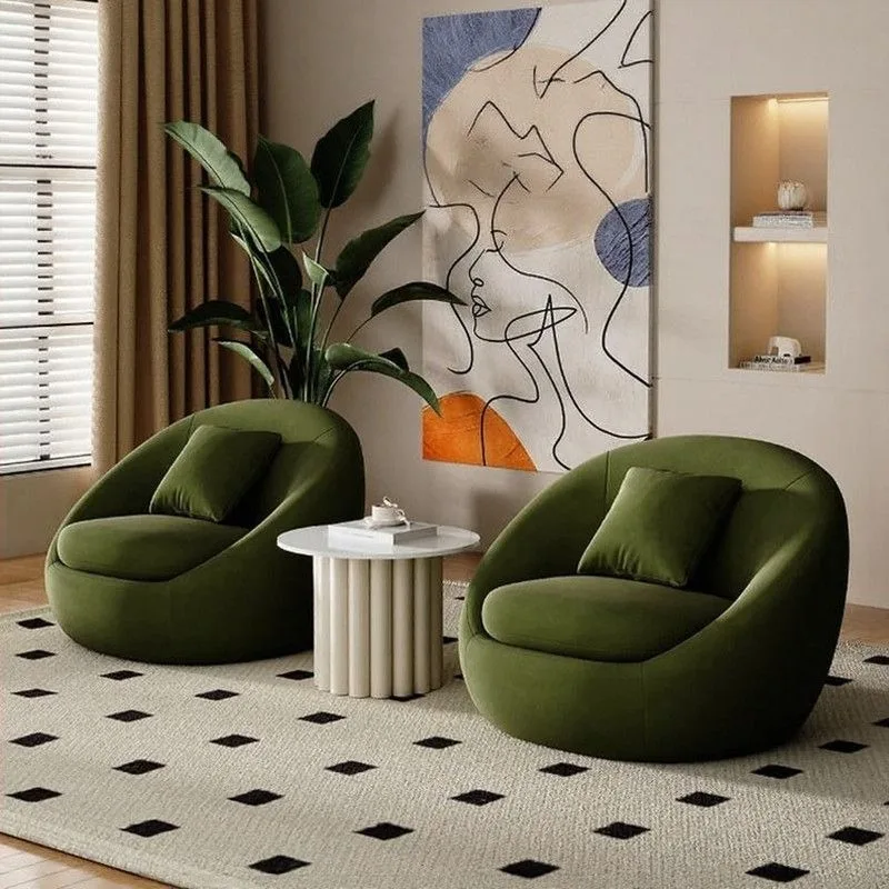 Single sofa chair, green minimalist bedroom living room leisure balcony cream style beauty salon reception lounge area chair