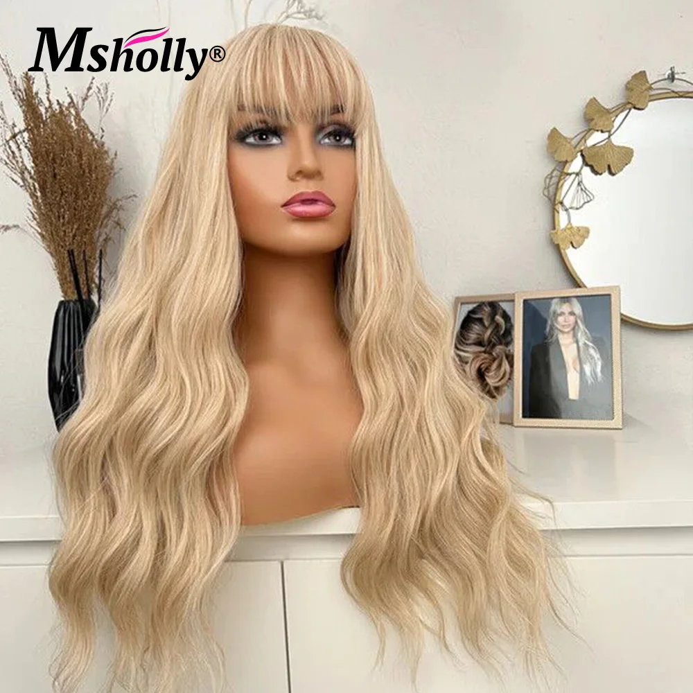 Perruque Lace Front Wig Body Wave Naturelle Remy, Cheveux Humains, Blond Ombré Transparent avec Frange, Densité 180%, pour Femme